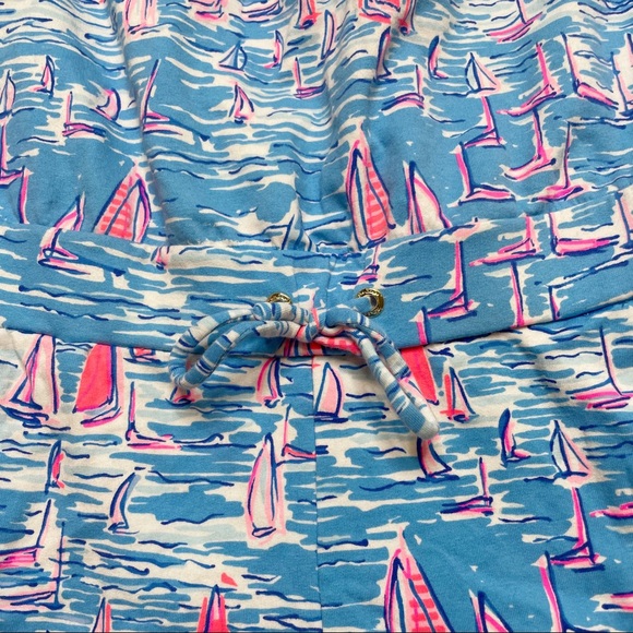 Blue Strapless Jumpsuit with Pink Sailboat Print - Picture 6 of 10